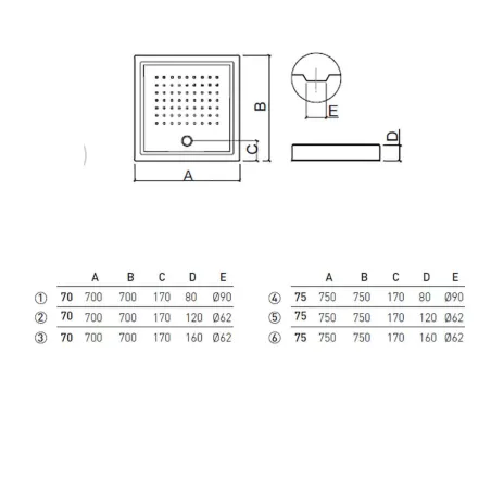 Plato Ducha Acrilico Mosaico Sobresuelo Unisan Plano Técnico