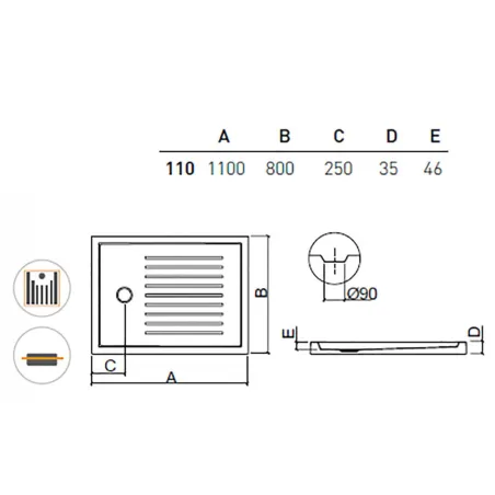 Plato Ducha Acrilico Piano Encastrar Unisan Plano Técnico