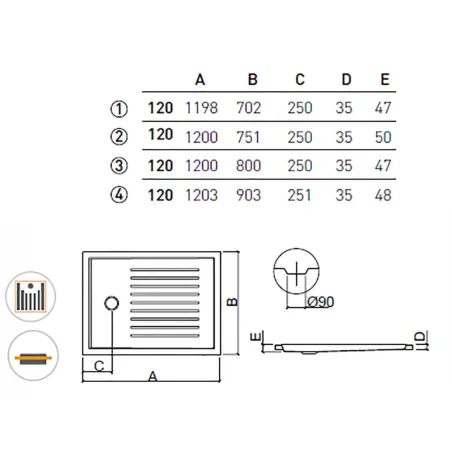 Plato Ducha Acrilico Piano Encastrar Unisan Plano Técnico
