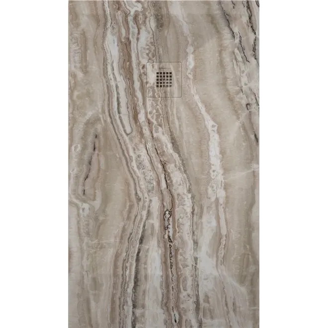 PLATO DE DUCHA RESINA 3D DECORADO MARMOL TRAVERTINO A MEDIDA BAALNEO