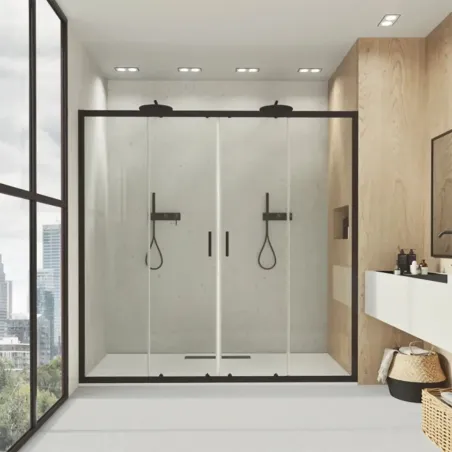 MAMPARA DUCHA FRONTAL CORREDERA 2 FIJOS + 2 PUERTAS JUCAR BAALNEO