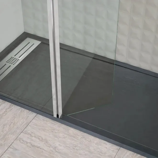 DETALLE MAMPARA DUCHA FIJA + ABATIBLE MEDITERRANEO BAALNEO