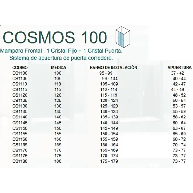 FICHA MAMPARA DUCHA FRONTAL CORREDERA COSMOS CO100 CASTEL