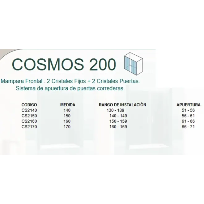 FICHA MAMPARA DE DUCHA FRONTAL CORREDERA COSMOS CO200