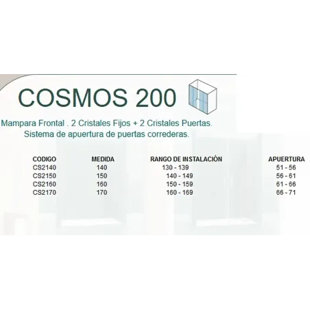 FICHA MAMPARA DE DUCHA FRONTAL CORREDERA COSMOS CO200