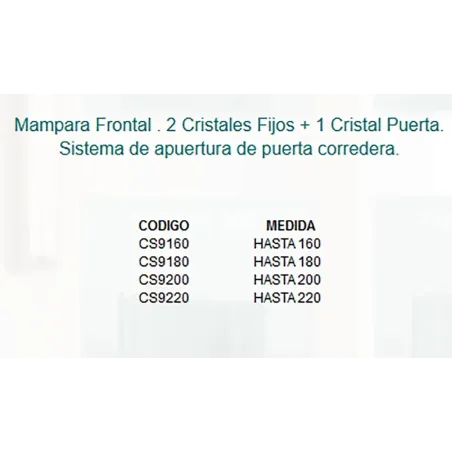 FICHA MAMPARA DE DUCHA A MEDIDA FRONTAL CORREDERA COSMOS 900