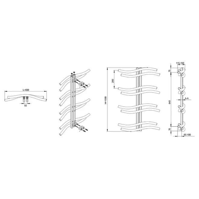 PLANO RADIADOR TOALLERO WAVE ACERO INOX CICSA