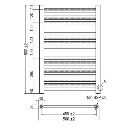 PLANO RADIADOR TOALLERO AGUA BASIC BAALNEO 800X500