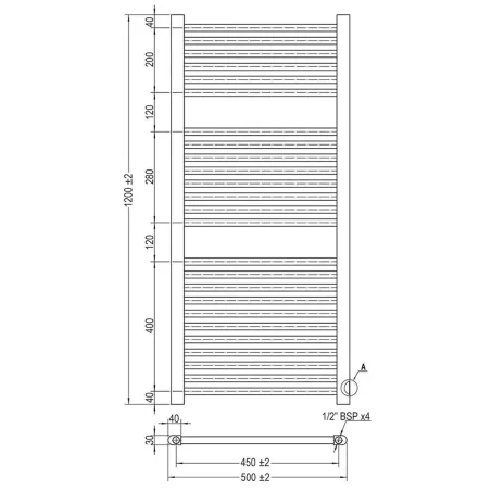 PLANO RADIADOR TOALLERO AGUA BASIC BAALNEO 1200X500