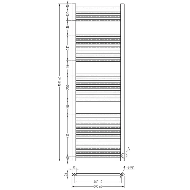 PLANO RADIADOR TOALLERO AGUA BASIC BAALNEO 1500X500
