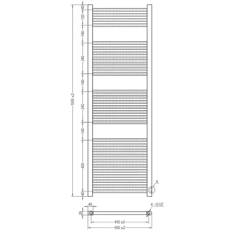 PLANO RADIADOR TOALLERO AGUA BASIC BAALNEO 1500X500