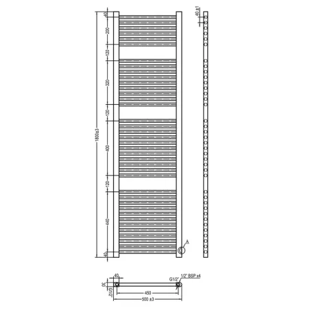 PLANO RADIADOR TOALLERO AGUA BASIC BAALNEO 1800X500
