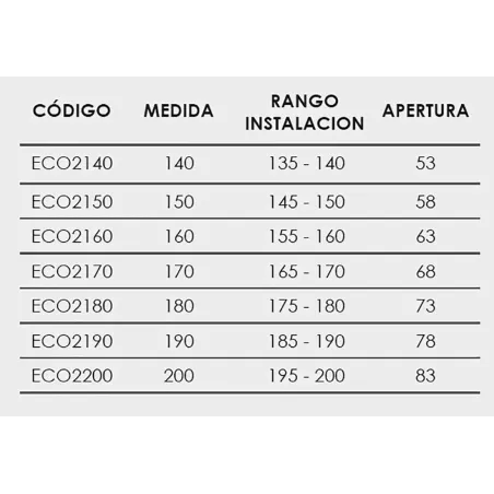 FICHA MAMPARA DUCHA FRONTAL ECO 200 CASTEL