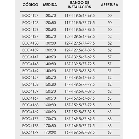 FICHA MAMPARA DUCHA ANGULAR ECO 400 CASTEL