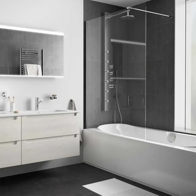 MAMPARA DE BAÑERA FIJA HEAVEN PLATA BRILLO DECORADA SALGAR