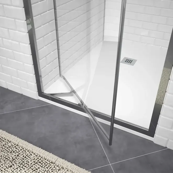DETALLE MAMPARA DE DUCHA PIVOTANTE 1 HOJA HABITAT PLATA BRILLO SALGAR