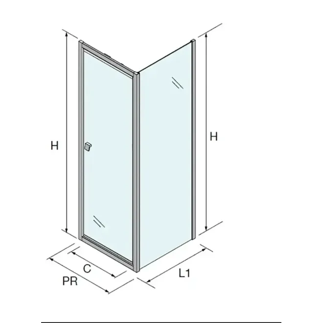 PLANO MAMPARA DE DUCHA PIVOTANTE 1 HOJA + 1 FIJO HABITAT PLATA BRILLO SALGAR