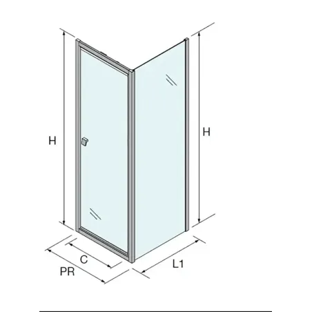 PLANO MAMPARA DE DUCHA PIVOTANTE 1 HOJA + 1 FIJO HABITAT PLATA BRILLO SALGAR