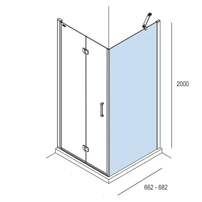 PLANO MAMPARA DE DUCHA PLEGABLE 2 HOJAS + 1 FIJO ODENSE SALGAR