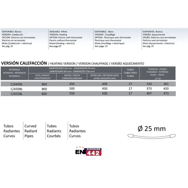 RADIADOR TOALLERO AGUA CAPRI RODRIGUEZ CALDERON BLANCO TÉCNICO