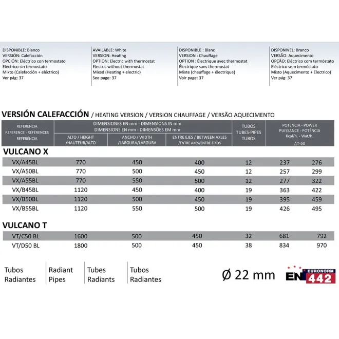 RADIADOR TOALLERO AGUA VULCANO RODRIGUEZ CALDERON BLANCO TÉCNICO