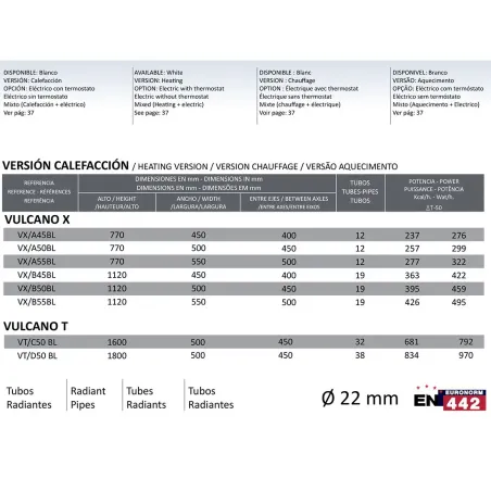 RADIADOR TOALLERO AGUA VULCANO RODRIGUEZ CALDERON BLANCO TÉCNICO