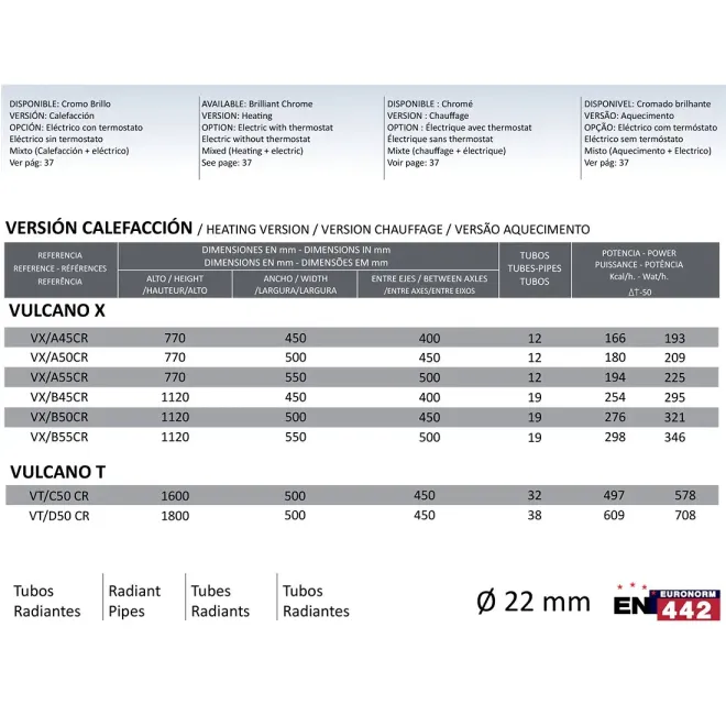 RADIADOR TOALLERO AGUA VULCANO RODRIGUEZ CALDERON CROMO TÉCNICO