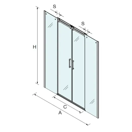 PLANO MAMPARA DE DUCHA FRONTAL CORREDERA 4 HOJAS HELSINKI SALGAR