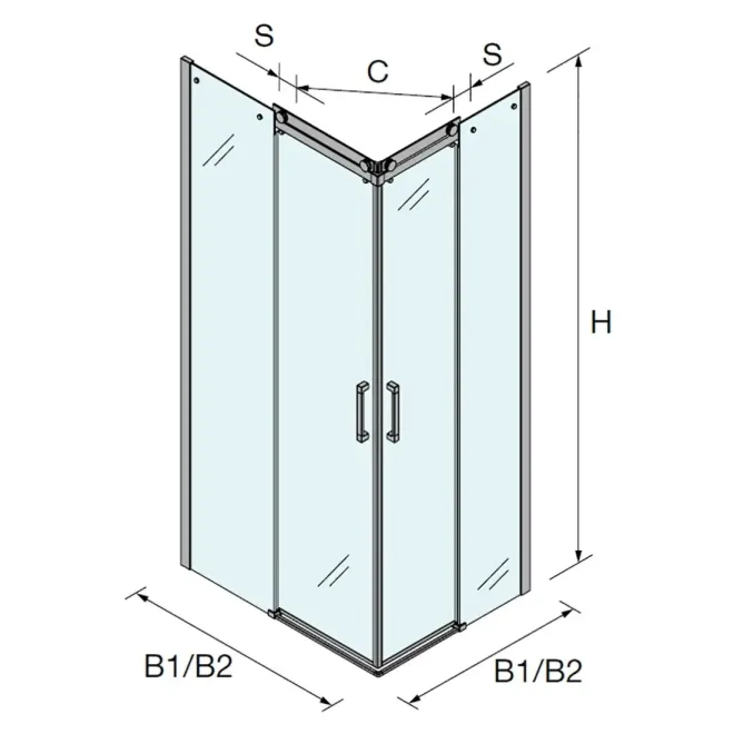 PLANO MAMPARA DE DUCHA ANGULAR CORREDERA 4 HOJAS HELSINKI SALGAR