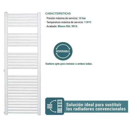 RADIADOR TOALLERO MITHOS ZETA TOMAS LATERALES BLANCO DETALLE