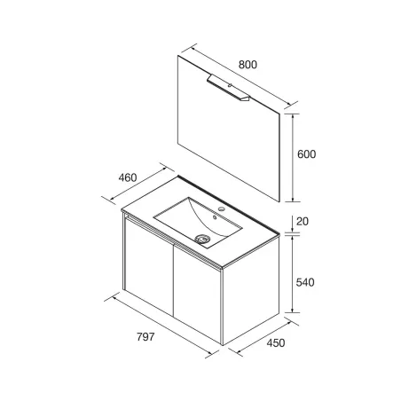 CONJUNTO MUEBLE DE BAÑO NOJA 2 PUERTAS SALGAR 80 CM