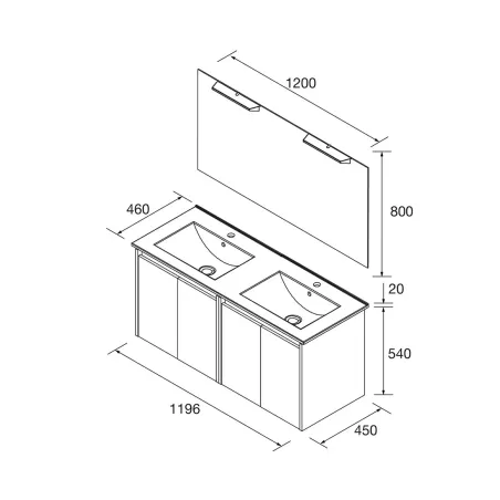 PLANO CONJUNTO MUEBLE DE BAÑO NOJA 4 PUERTAS SALGAR