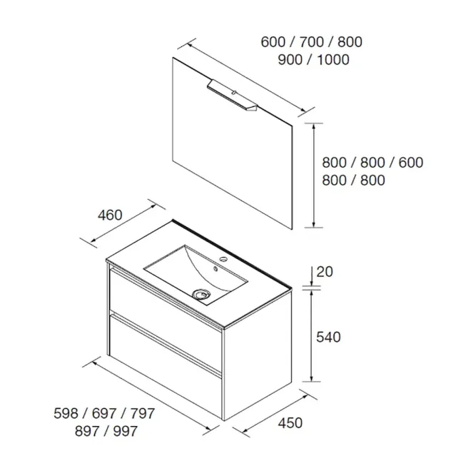 PLANO CONJUNTO MUEBLE DE BAÑO NOJA 2 CAJONES SALGAR