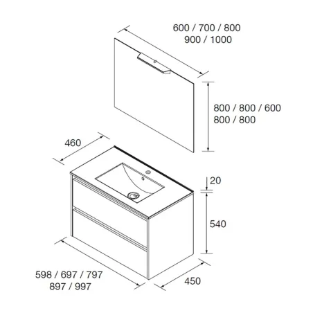 PLANO CONJUNTO MUEBLE DE BAÑO NOJA 2 CAJONES SALGAR