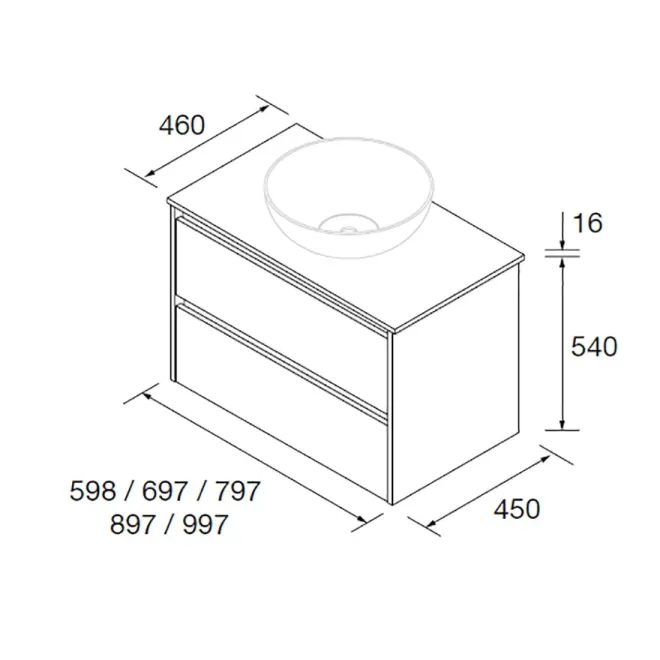 PLANO MUEBLE DE BAÑO NOJA 2 CAJONES SALGAR