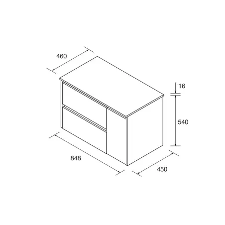 PLANO MUEBLE DE BAÑO NOJA 2 CAJONES 1 PUERTA PARA LAVABO SOBREMUEBLE SALGAR