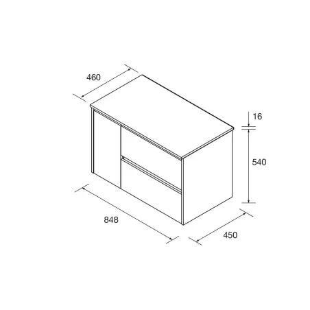 PLANO MUEBLE DE BAÑO NOJA 2 CAJONES 1 PUERTA PARA LAVABO SOBREMUEBLE SALGAR