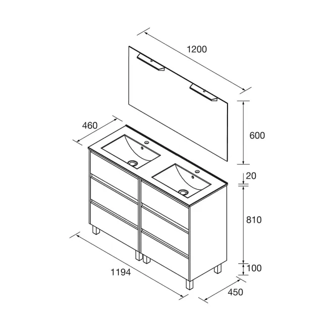 PLANO CONJUNTO MUEBLE DE BAÑO NOJA 6 CAJONES SALGAR