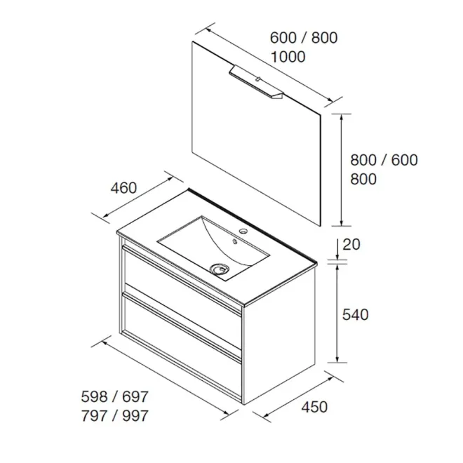 PLANO CONJUNTO MUEBLE DE BAÑO ATTILA 2 CAJONES SALGAR