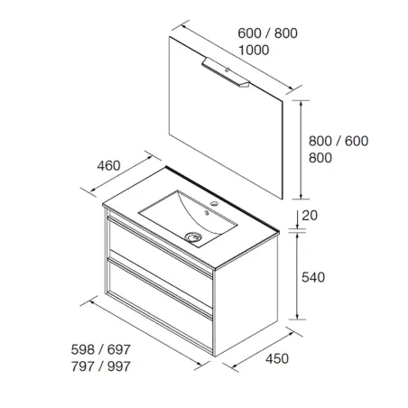 PLANO CONJUNTO MUEBLE DE BAÑO ATTILA 2 CAJONES SALGAR