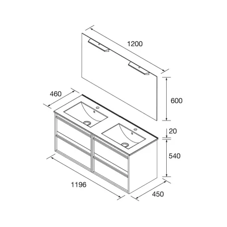 PLANO CONJUNTO MUEBLE DE BAÑO ATTILA 4 CAJONES SALGAR
