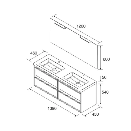 PLANO CONJUNTO MUEBLE DE BAÑO ATTILA 4 CAJONES SALGAR