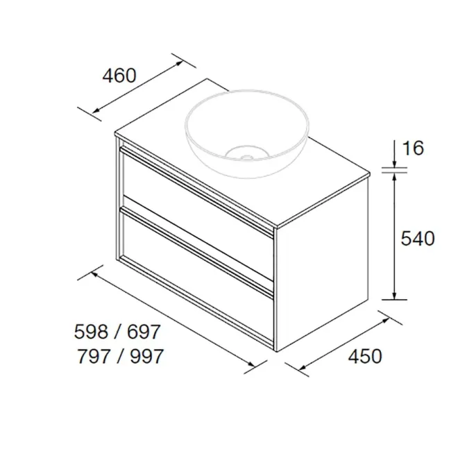 PLANO MUEBLE DE BAÑO ATTILA 2 CAJONES PARA LAVABO SOBREMUEBLE SALGAR