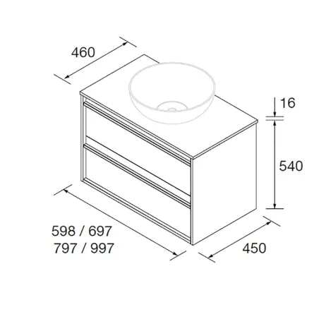 PLANO MUEBLE DE BAÑO ATTILA 2 CAJONES PARA LAVABO SOBREMUEBLE SALGAR