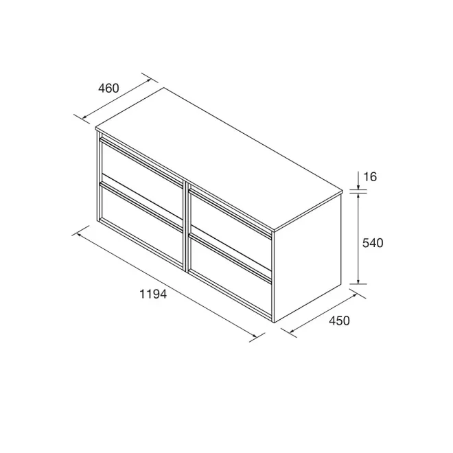 PLANO MUEBLE DE BAÑO ATTILA 4 CAJONES PARA LAVABO SOBREMUEBLE SALGAR