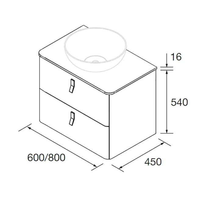 PLANO MUEBLE DE BAÑO UNIIQ 2 CAJONES PARA LAVABO SOBREMUEBLE SALGAR