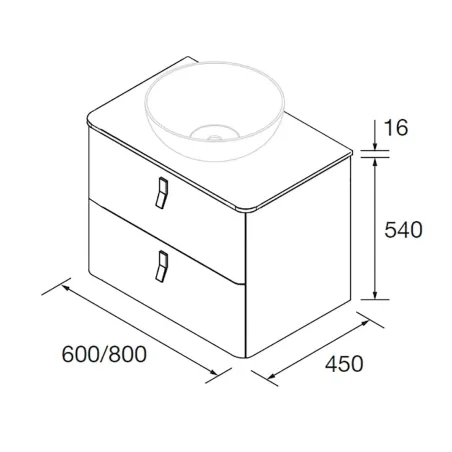 PLANO MUEBLE DE BAÑO UNIIQ 2 CAJONES PARA LAVABO SOBREMUEBLE SALGAR