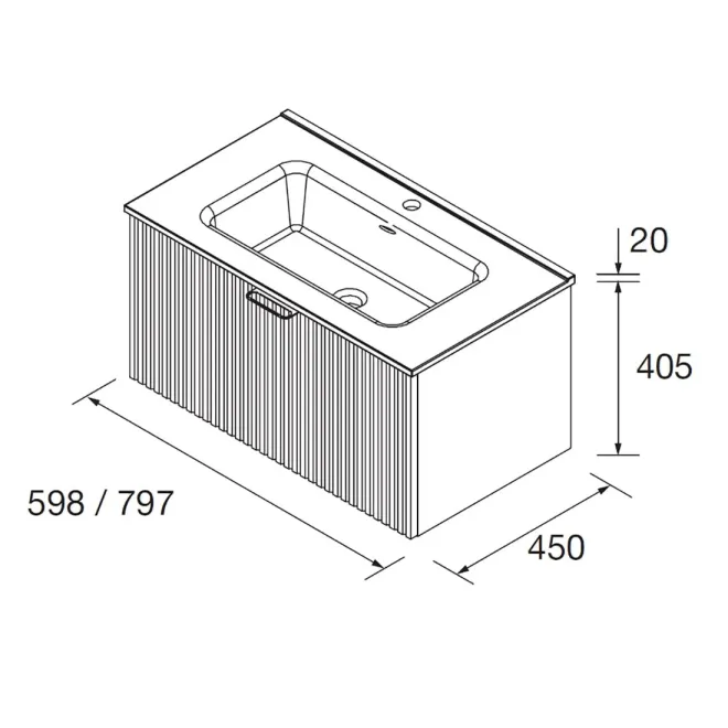 PLANO MUEBLE DE BAÑO LOOK BIBA 2 CAJONES SALGAR