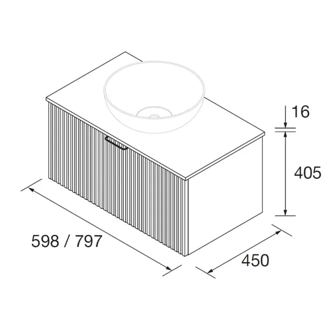 PLANO MUEBLE DE BAÑO LOOK BIBA 2 CAJONES PARA LAVABO SOBREMUEBLE SALGAR