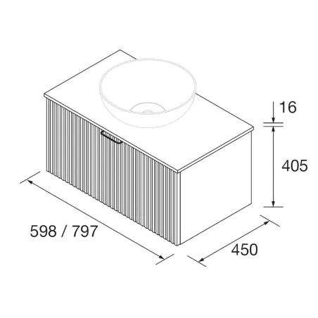 PLANO MUEBLE DE BAÑO LOOK BIBA 2 CAJONES PARA LAVABO SOBREMUEBLE SALGAR